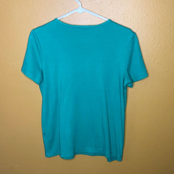 Rebecca Malone Shirt Petite Green V-Neck Embroidery PM - Picture 6 of 6